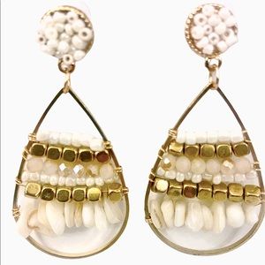 Classy white & gold beaded earrings